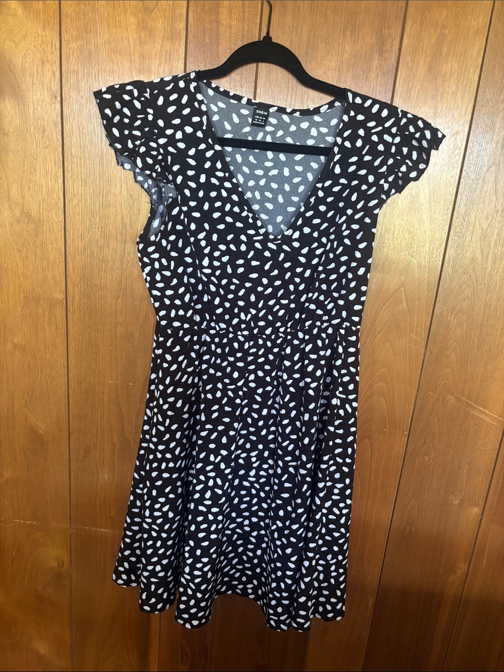 SHEIN Black Midi Dress with White Dot Print